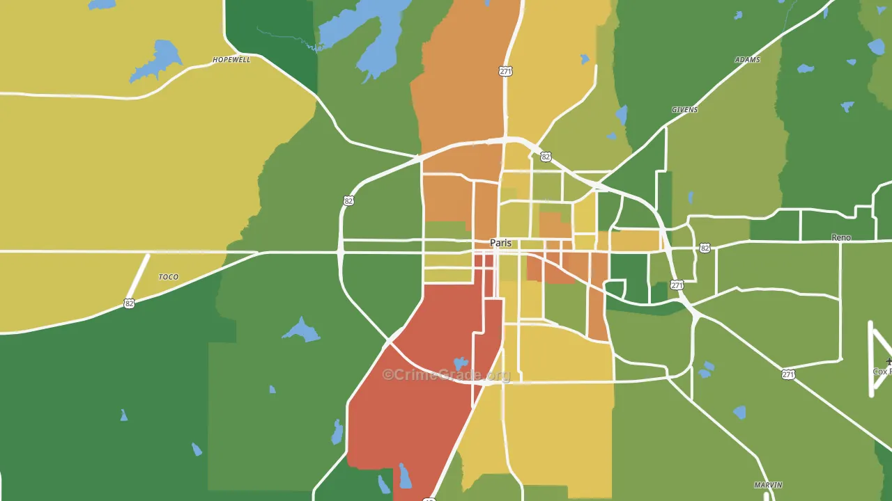Chicota, TX Map of Vandalism Rates