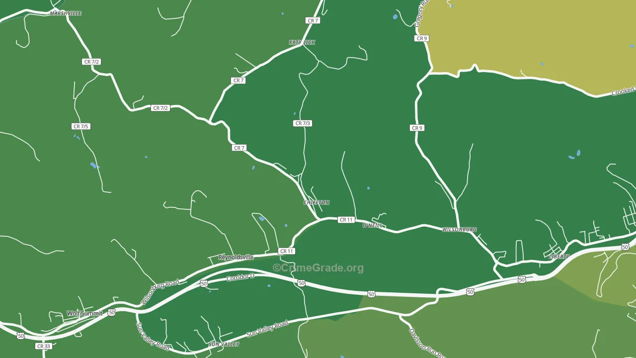 Chiefton, WV Map of Vandalism Rates