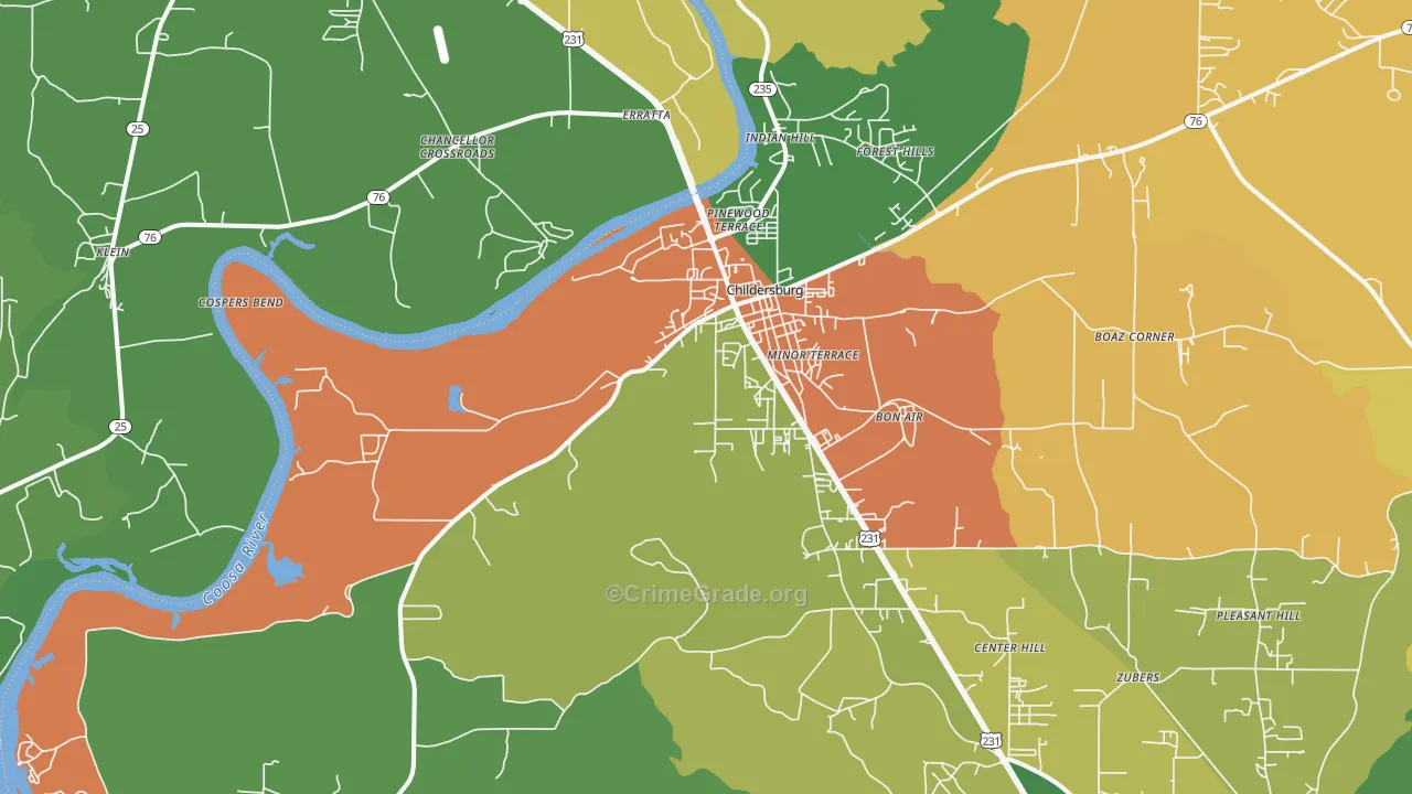 Childersburg, AL Map of Vandalism Rates