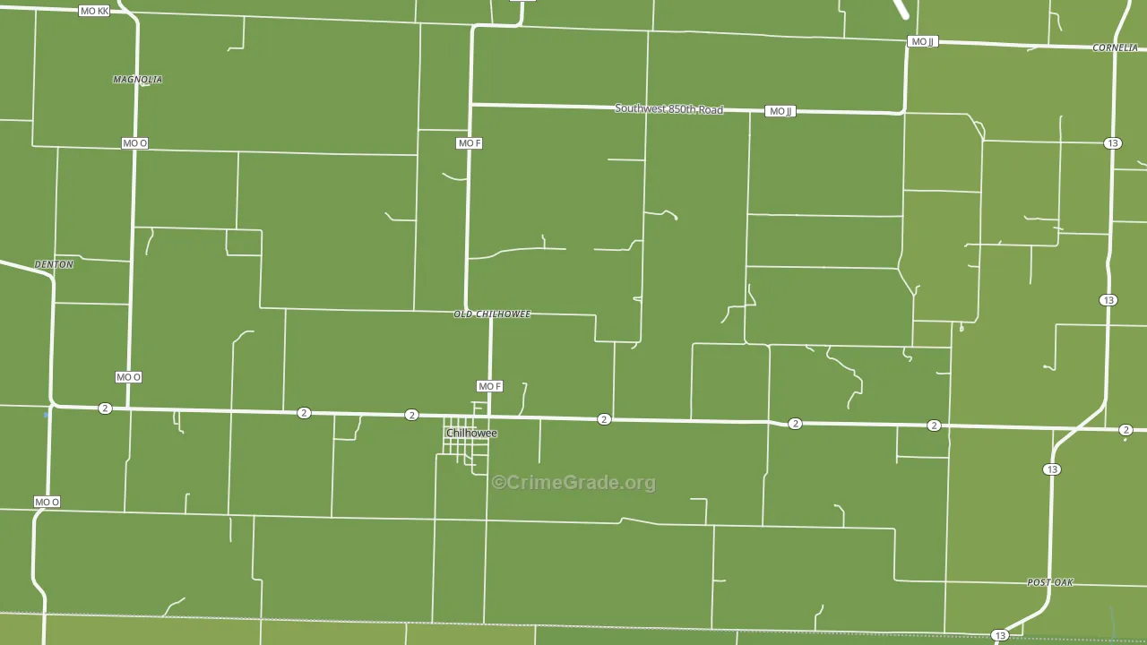 Chilhowee, MO Map of Vandalism Rates