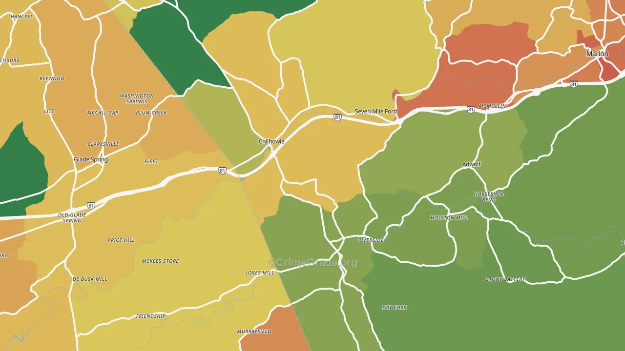 Chilhowie, VA Map of Vandalism Rates