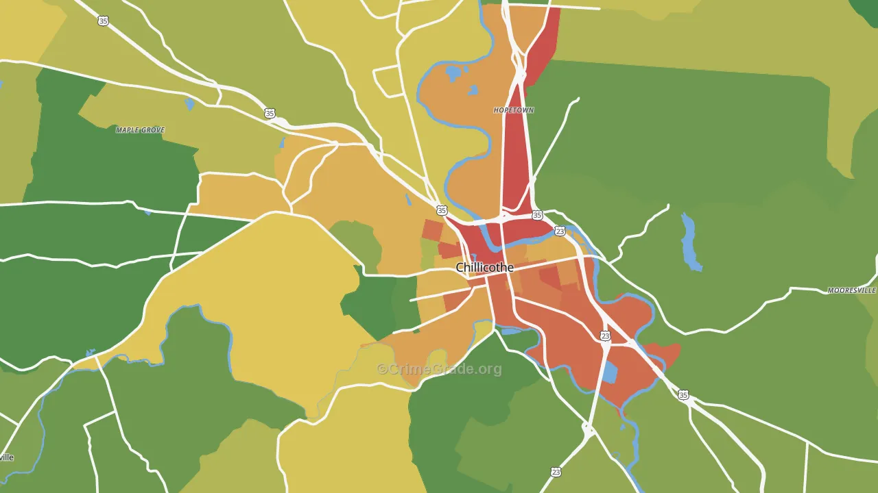 Chillicothe, OH Map of Vandalism Rates