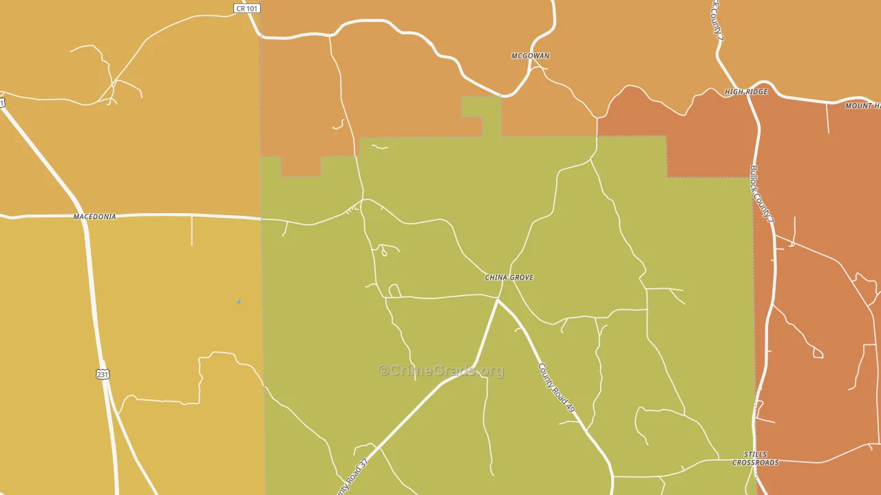 China Grove, AL Map of Vandalism Rates