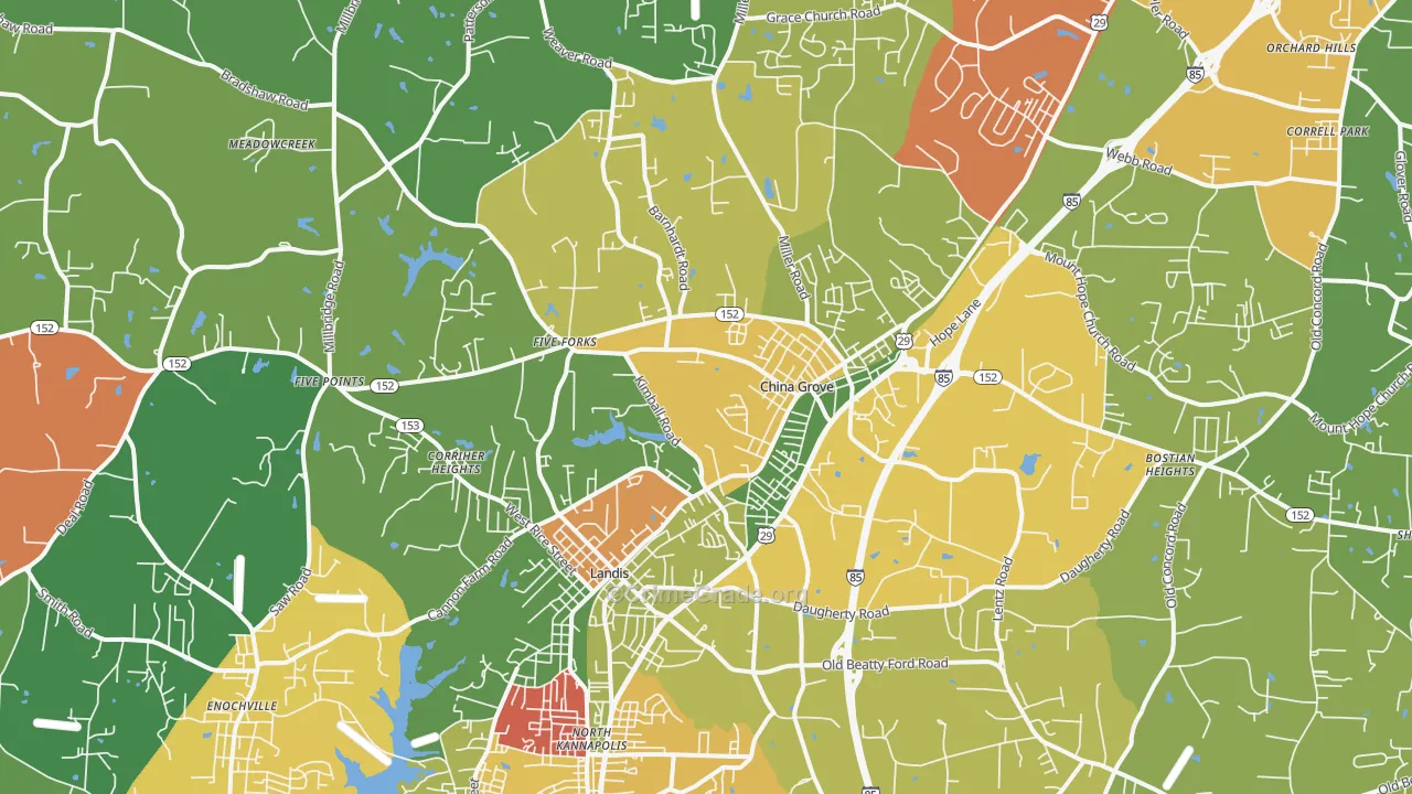 China Grove, NC Map of Vandalism Rates
