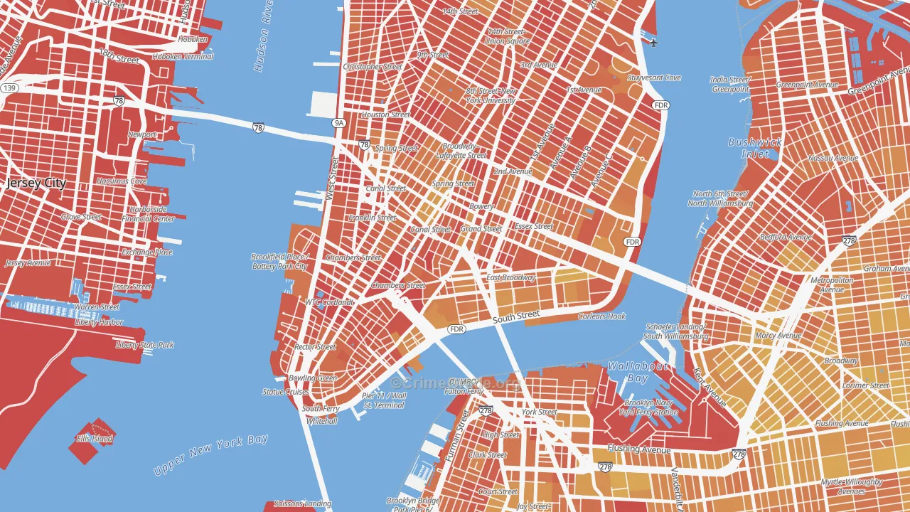 Chinatown, Manhattan, NY Map of Vandalism Rates