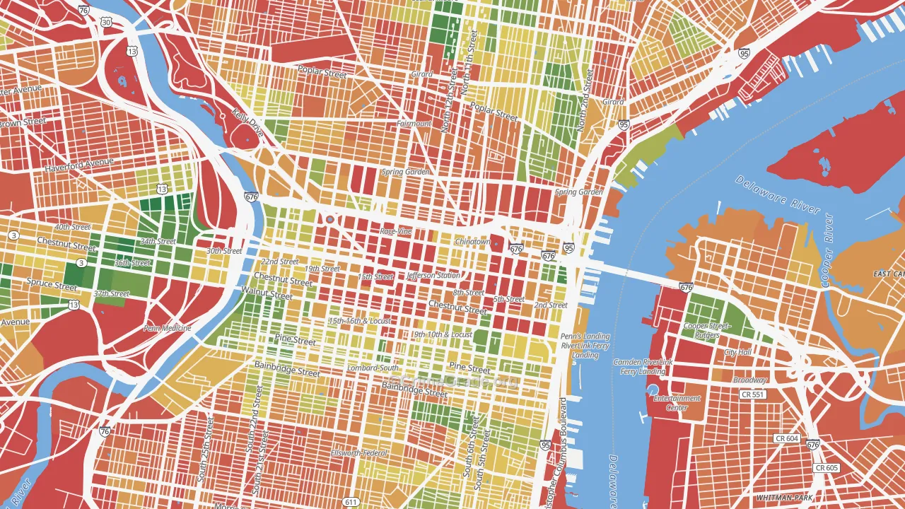 Chinatown, Philadelphia, PA Map of Vandalism Rates