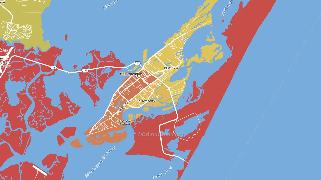 Chincoteague Island, VA Map of Vandalism Rates