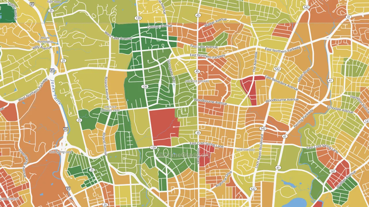 Chinquapin Park-Belvedere, Baltimore, MD Map of Vandalism Rates
