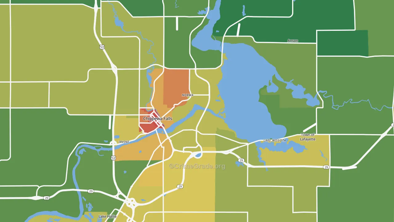 Chippewa Falls, WI Map of Vandalism Rates