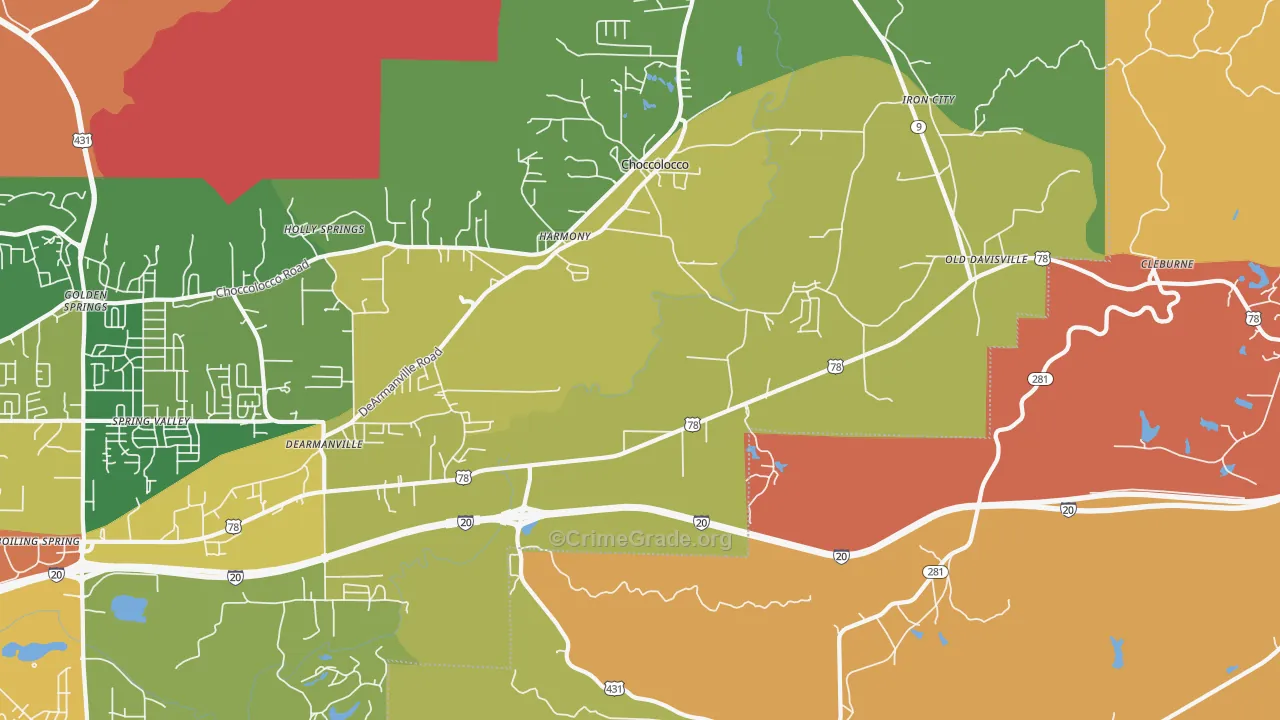 Choccolocco, AL Map of Vandalism Rates