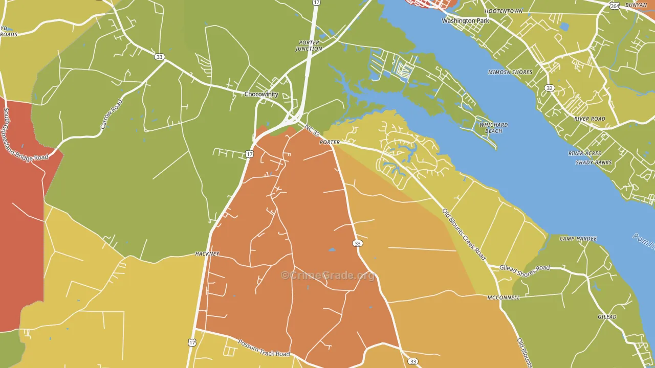 Chocowinity, NC Map of Vandalism Rates