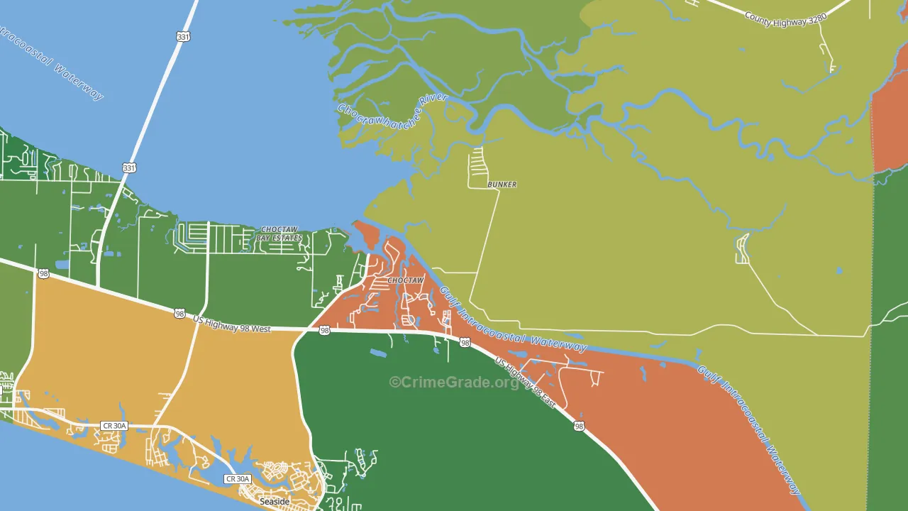 Choctaw, FL Map of Vandalism Rates