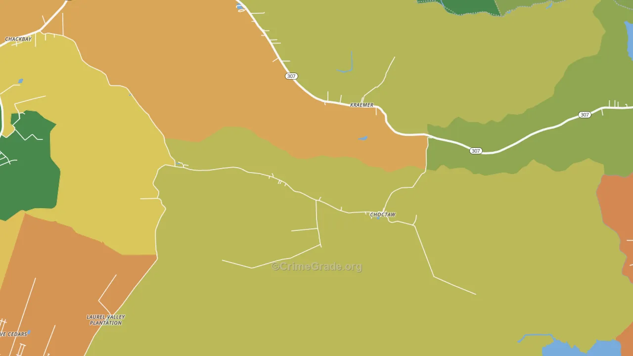 Choctaw, LA Map of Vandalism Rates