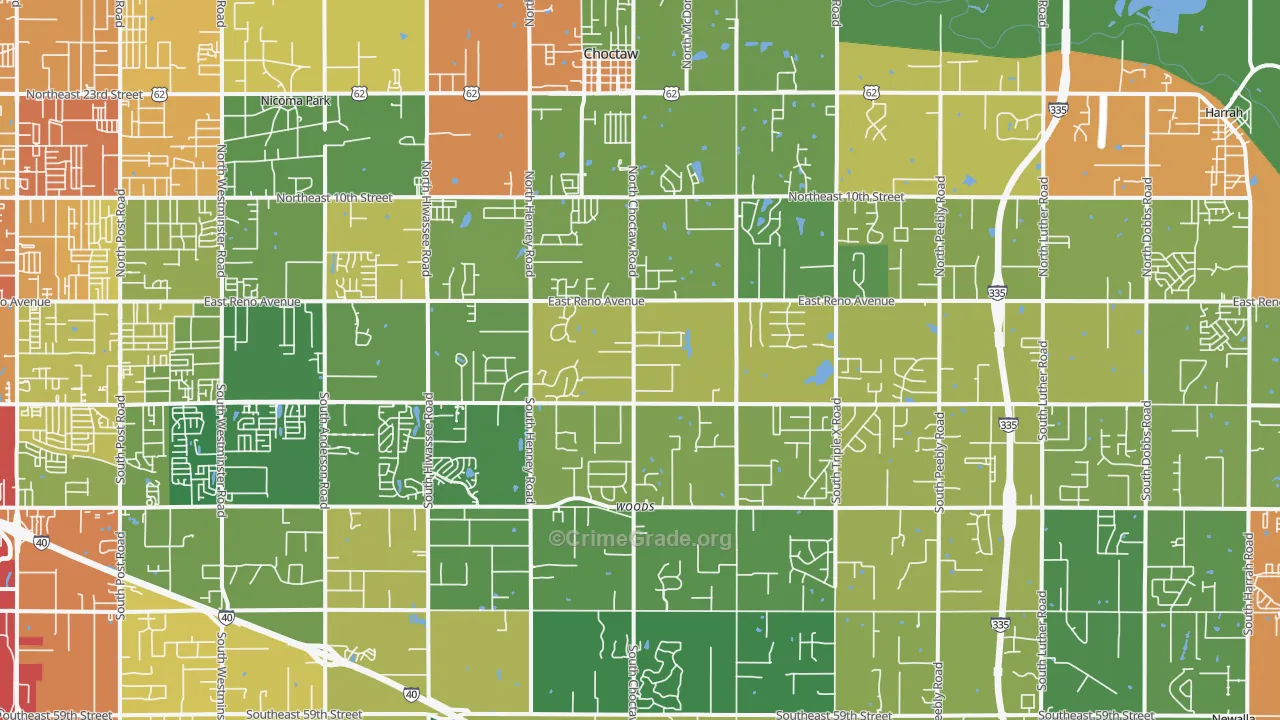 Choctaw, OK Map of Vandalism Rates