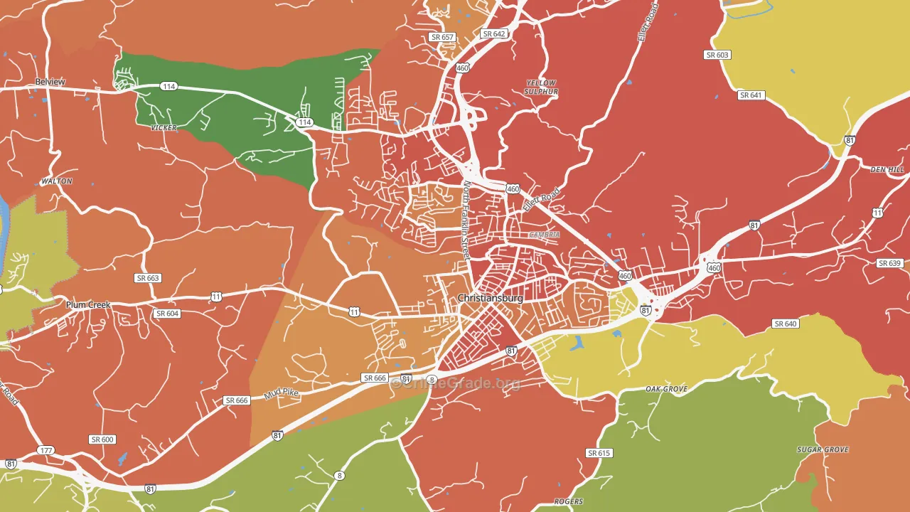 Christiansburg, VA Map of Vandalism Rates