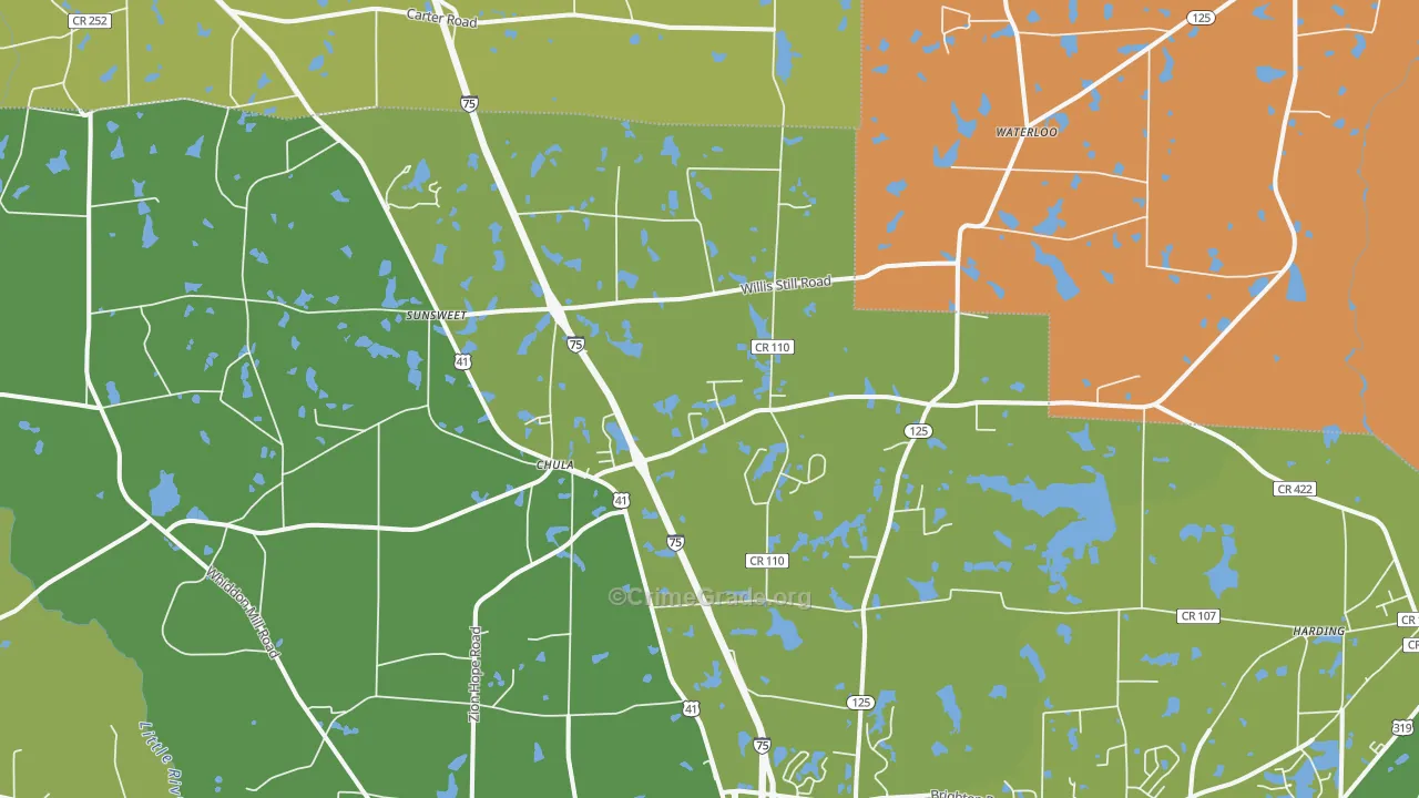Chula, GA Map of Vandalism Rates