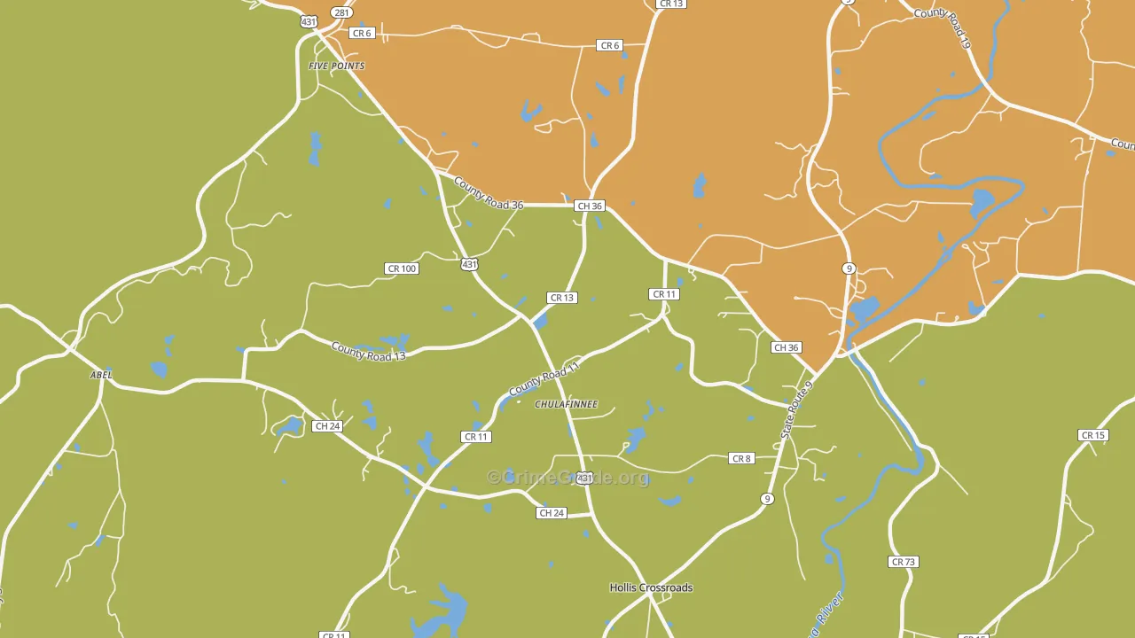 Chulafinnee, AL Map of Vandalism Rates