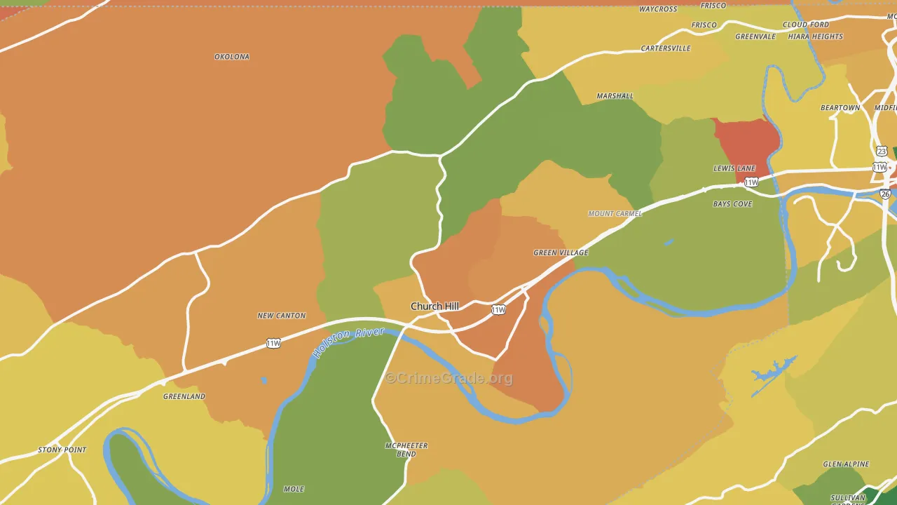 Church Hill, TN Map of Vandalism Rates