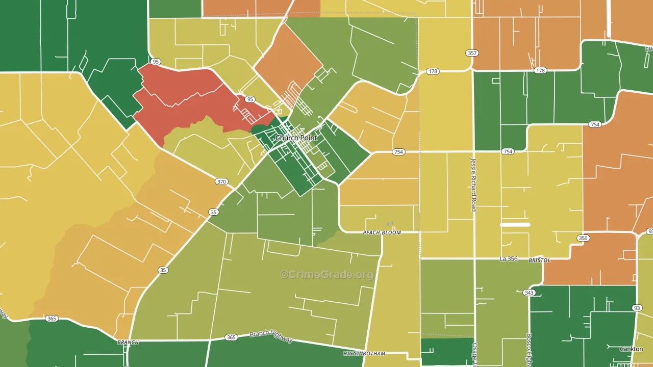 Church Point, LA Map of Vandalism Rates