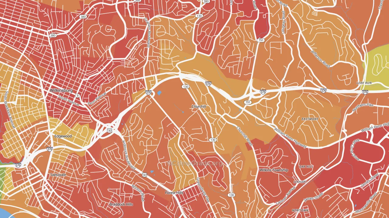 Churchill, PA Map of Vandalism Rates
