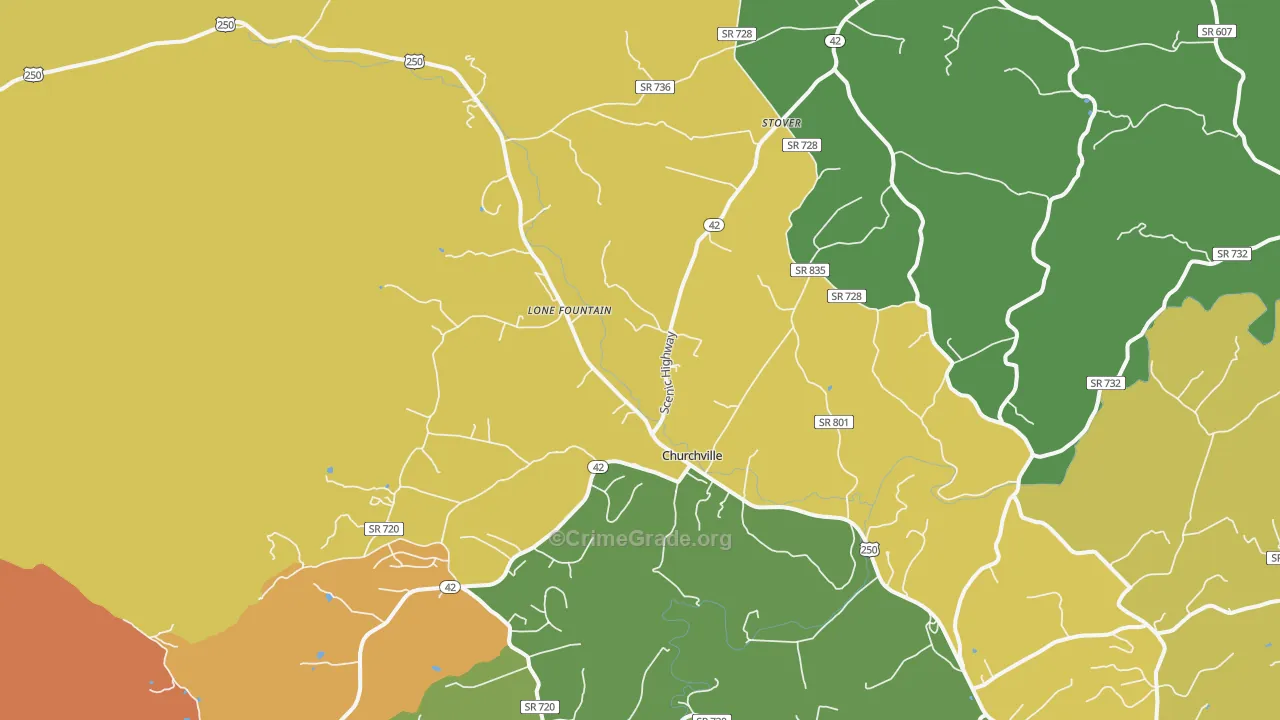 Churchville, VA Map of Vandalism Rates
