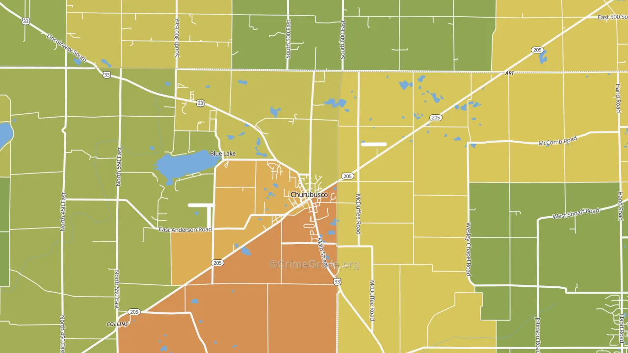 Churubusco, IN Map of Vandalism Rates