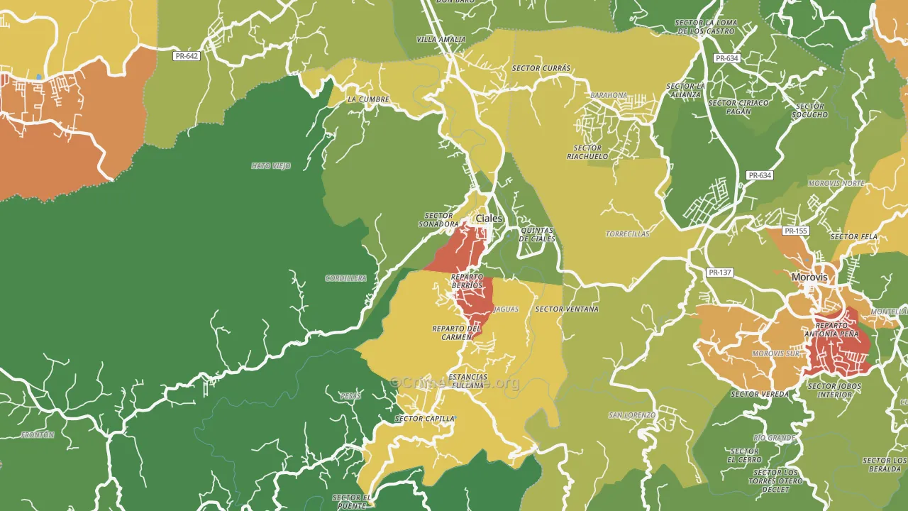 Ciales, PR Map of Vandalism Rates
