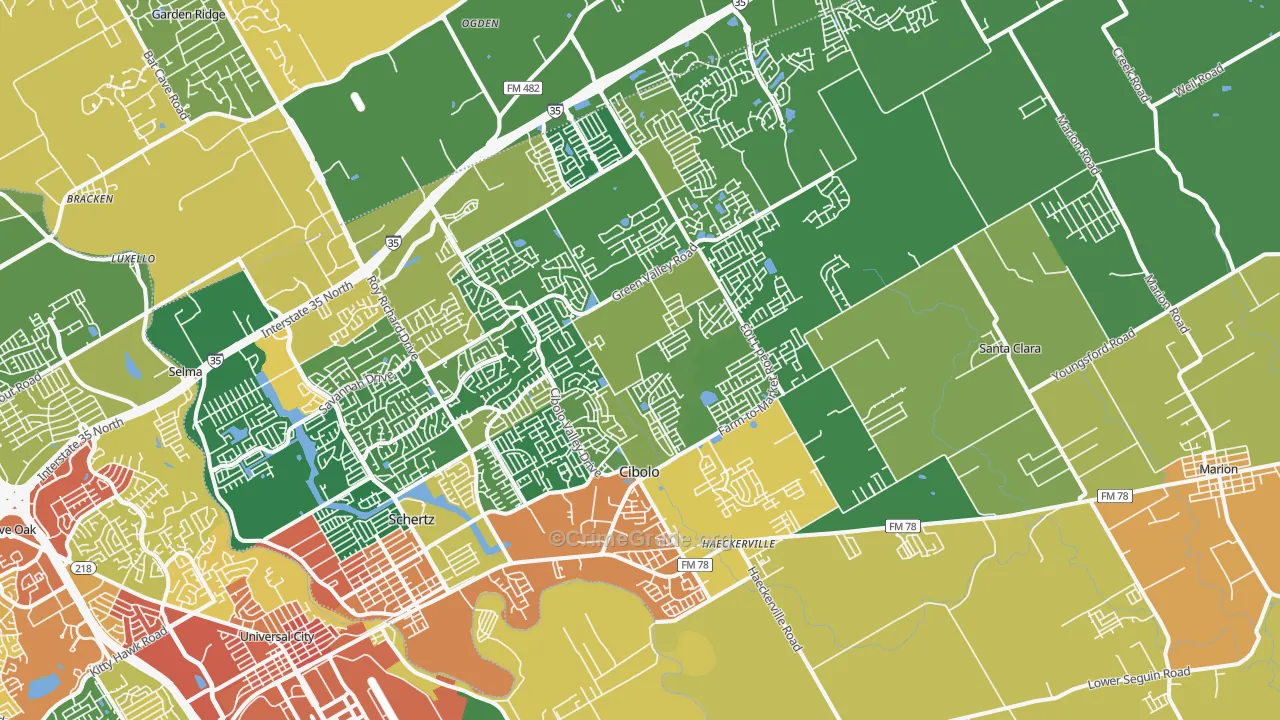 Cibolo, TX Map of Vandalism Rates