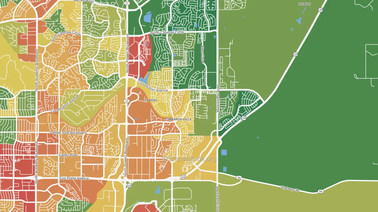 Cimarron Hills, CO Map of Vandalism Rates