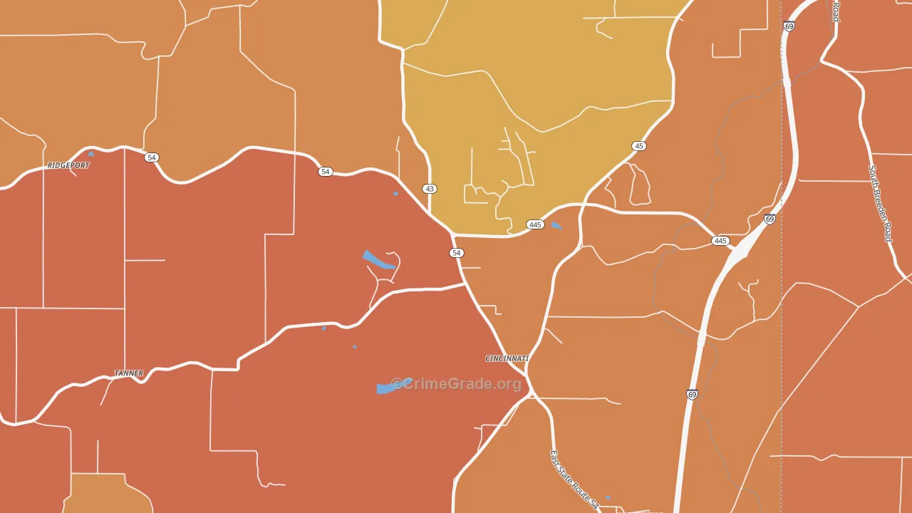 Cincinnati, IN Map of Vandalism Rates