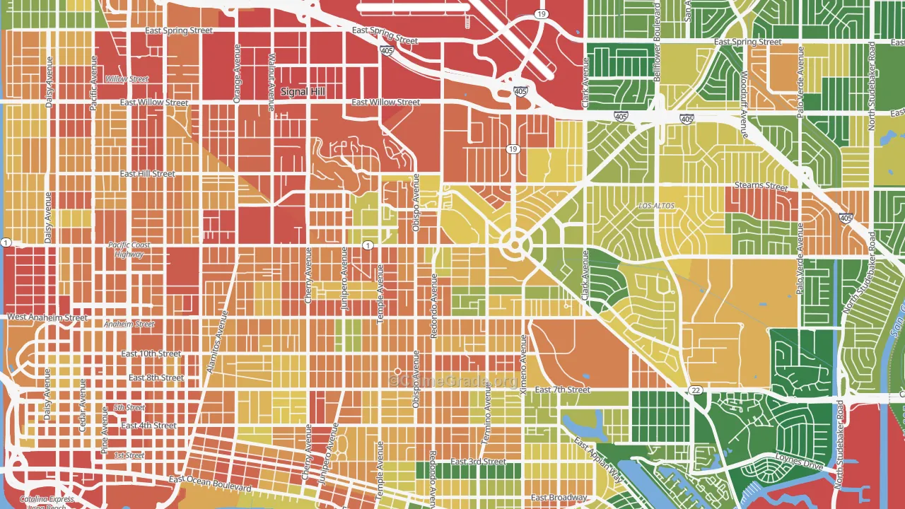 Circle Area, Long Beach, CA Map of Vandalism Rates