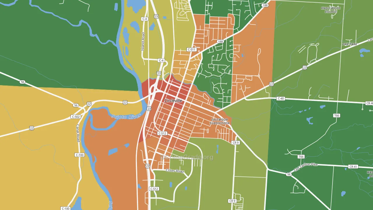 Circleville Historic District, Circleville, OH Map of Vandalism Rates