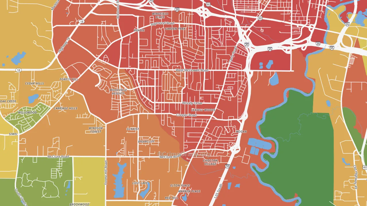 Citizens Southwest, Jackson, MS Map of Vandalism Rates