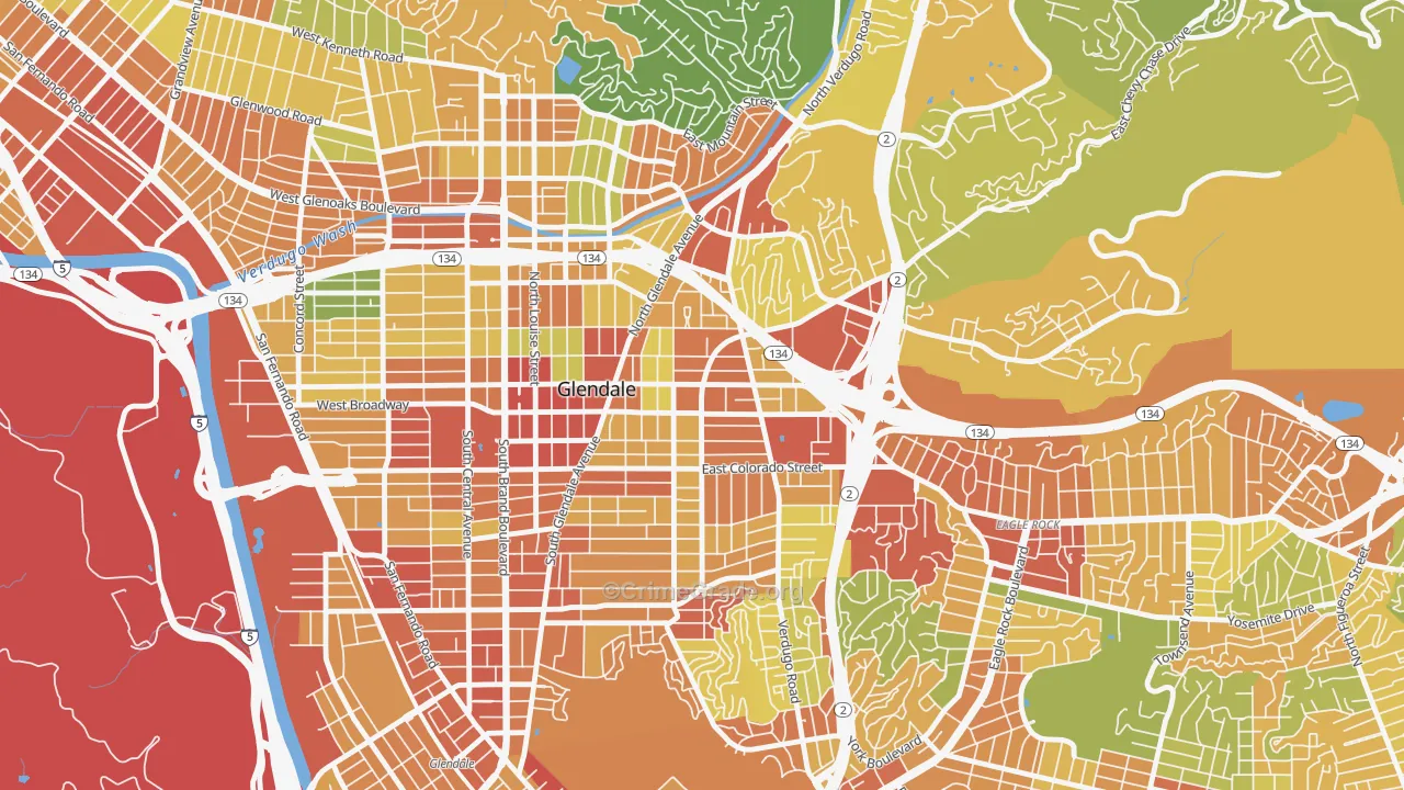 Citrus Grove, Glendale, CA Map of Vandalism Rates