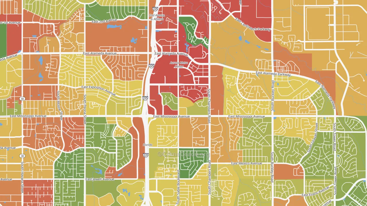 City Center, Aurora, CO Map of Vandalism Rates