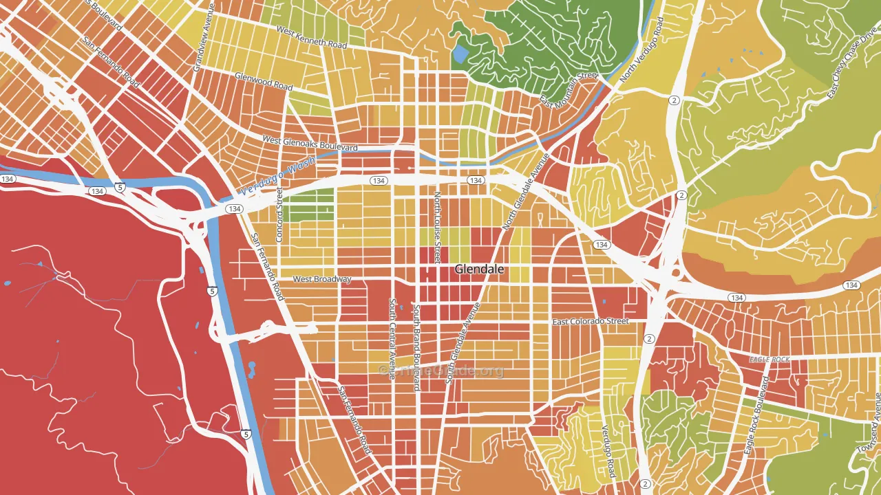 City Center, Glendale, CA Map of Vandalism Rates