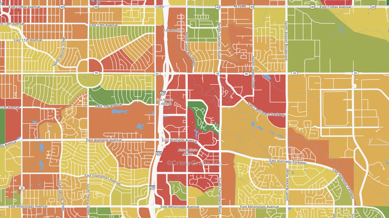 City Center North, Aurora, CO Map of Vandalism Rates