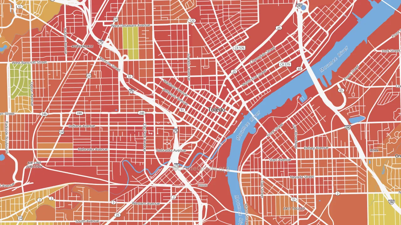 City Center, Toledo, OH Map of Vandalism Rates