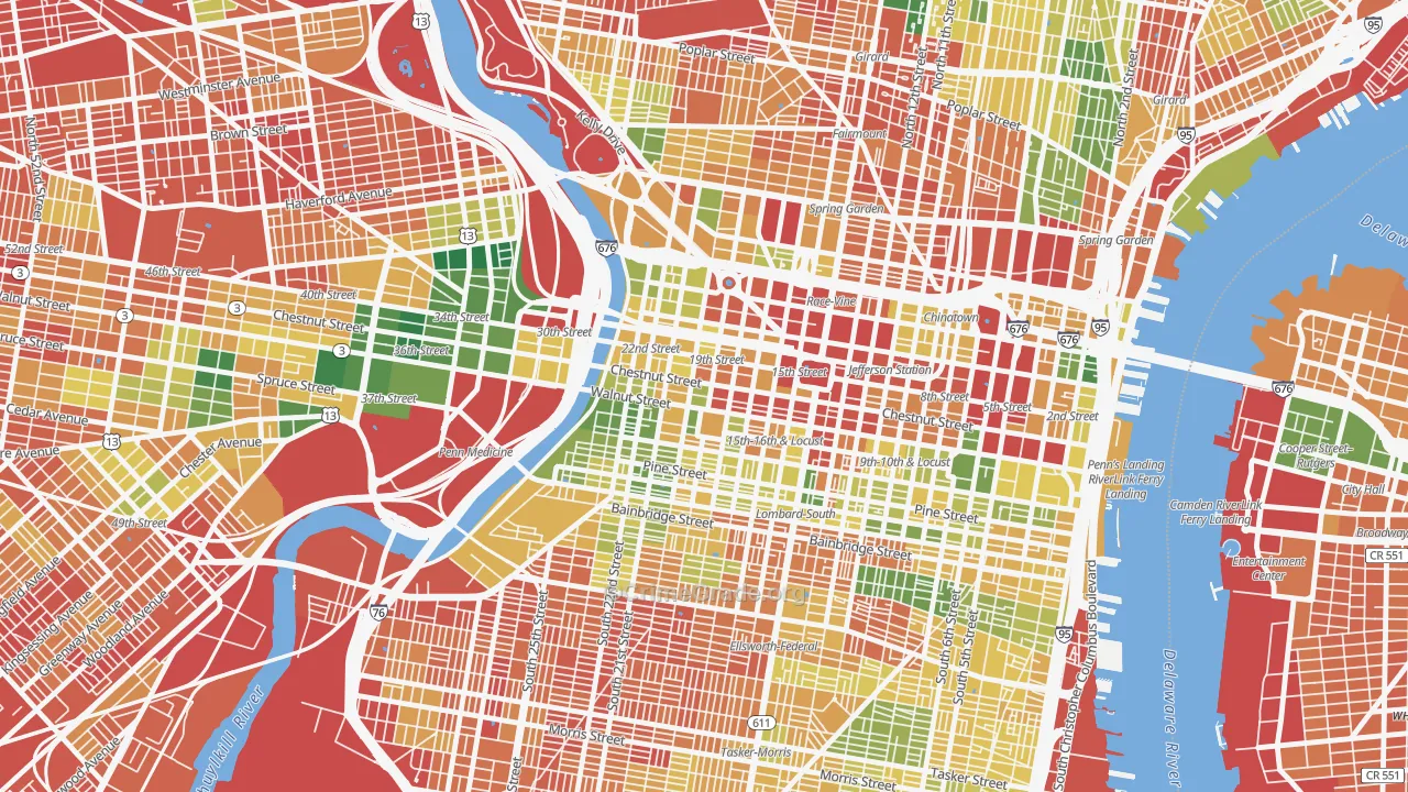 City Center West, Philadelphia, PA Map of Vandalism Rates