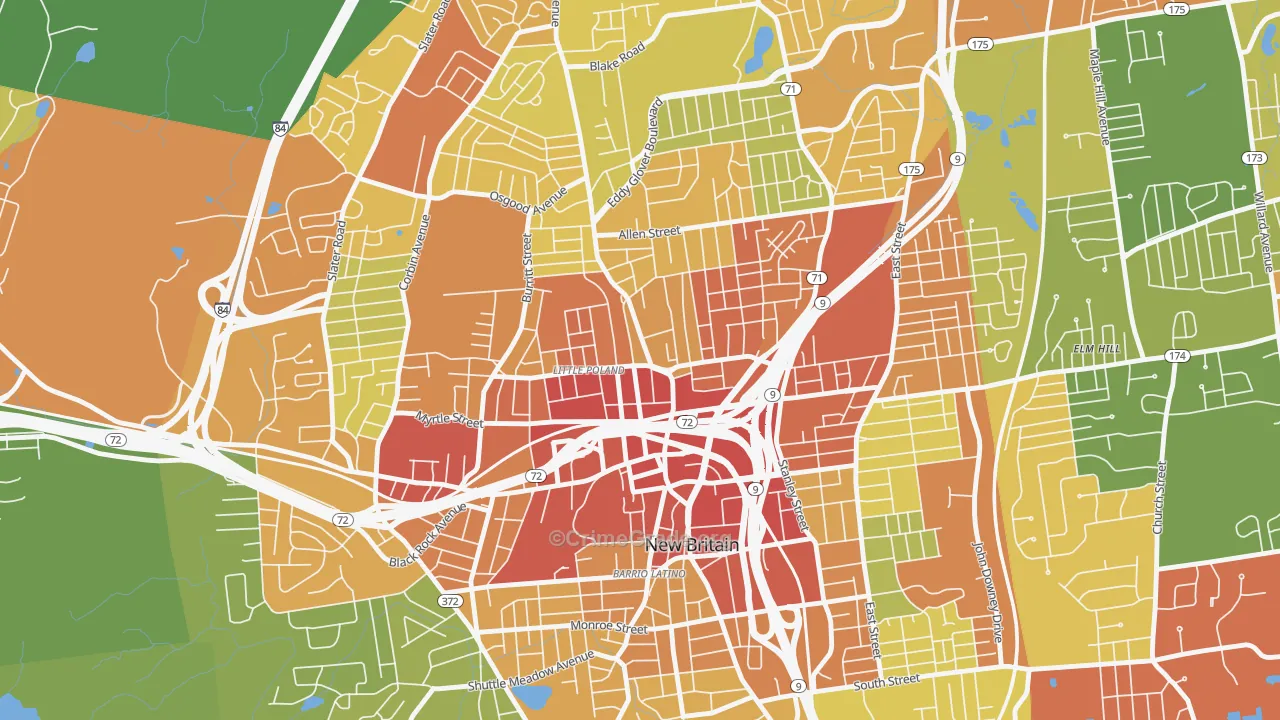 City Hall Monument District, New Britain, CT Map of Vandalism Rates