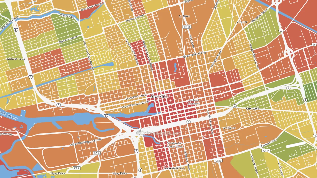 Civic Center, Stockton, CA Map of Vandalism Rates