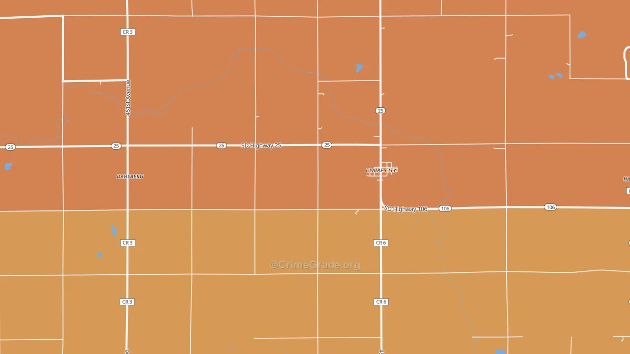 Claire City, SD Map of Vandalism Rates