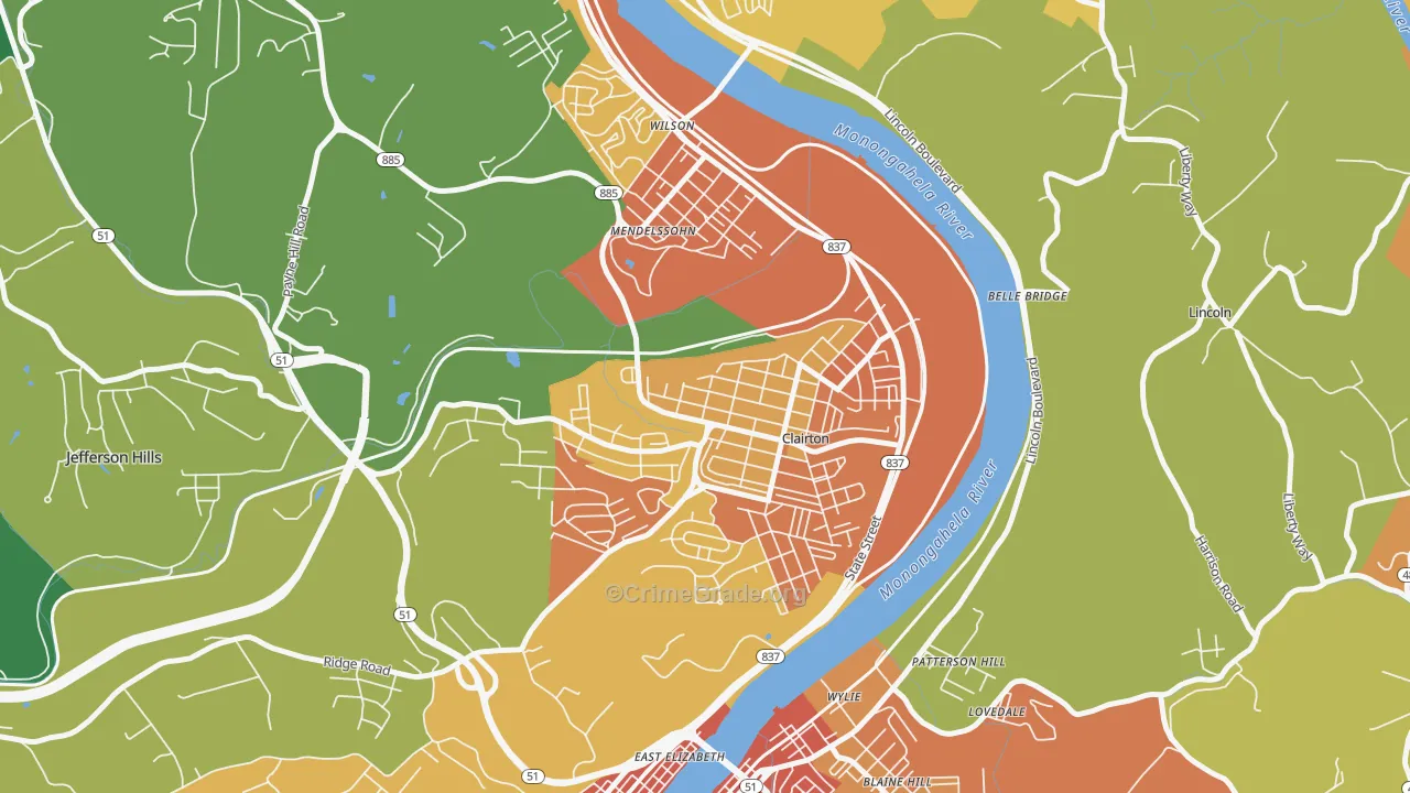 Clairton, PA Map of Vandalism Rates