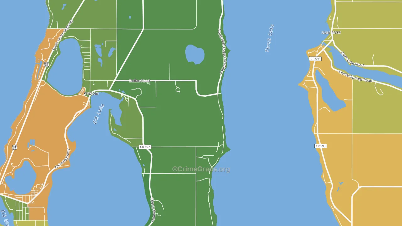 Clam River, MI Map of Vandalism Rates
