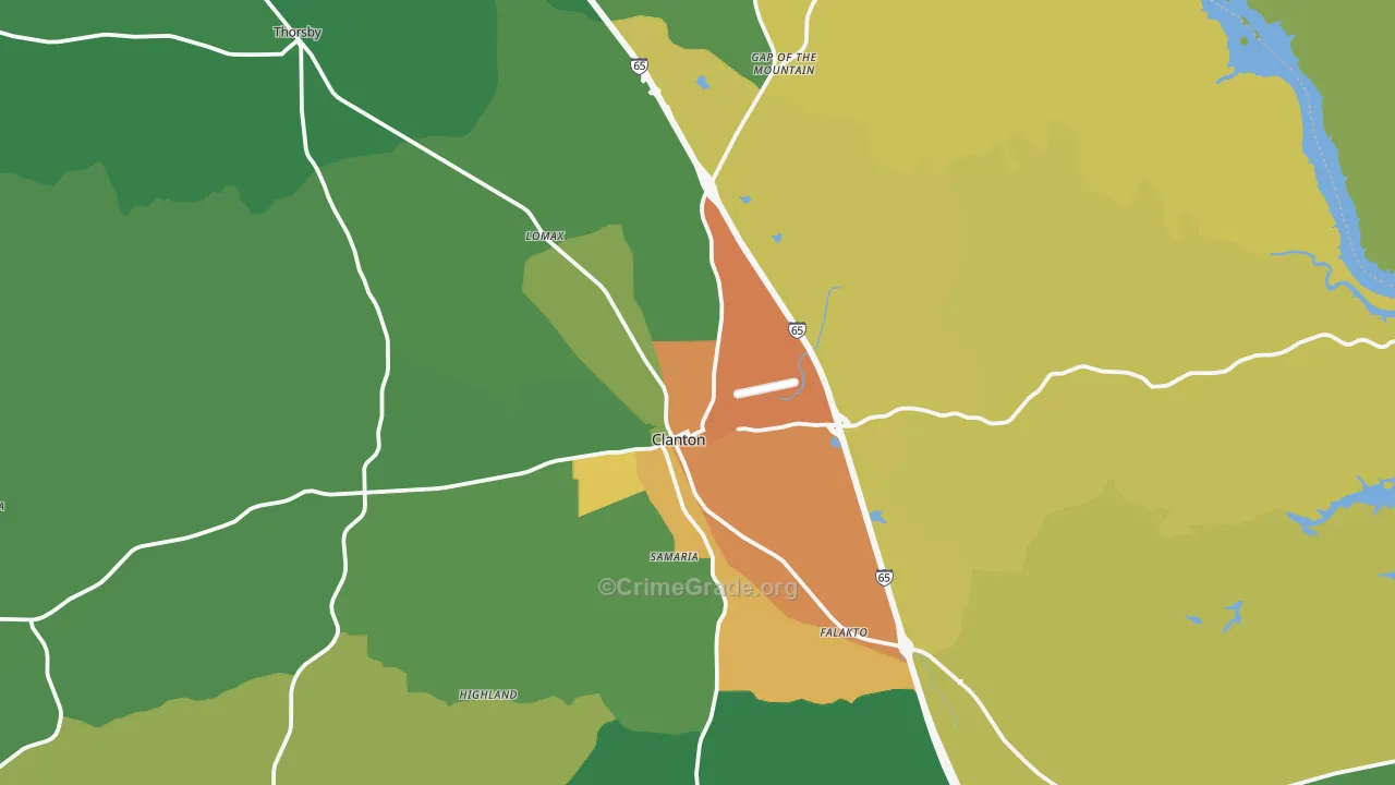 Clanton, AL Map of Vandalism Rates