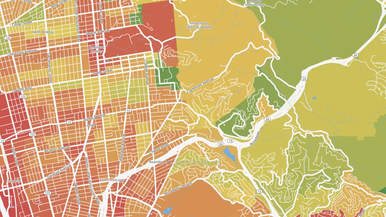 Claremont, Berkeley, CA Map of Vandalism Rates