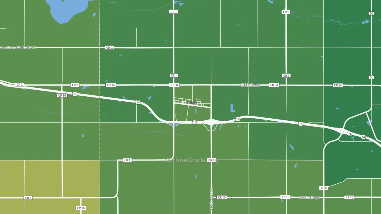 Claremont, MN Map of Vandalism Rates