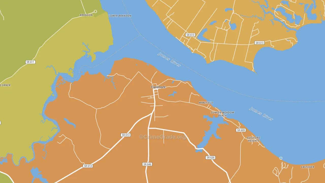 Claremont, VA Map of Vandalism Rates
