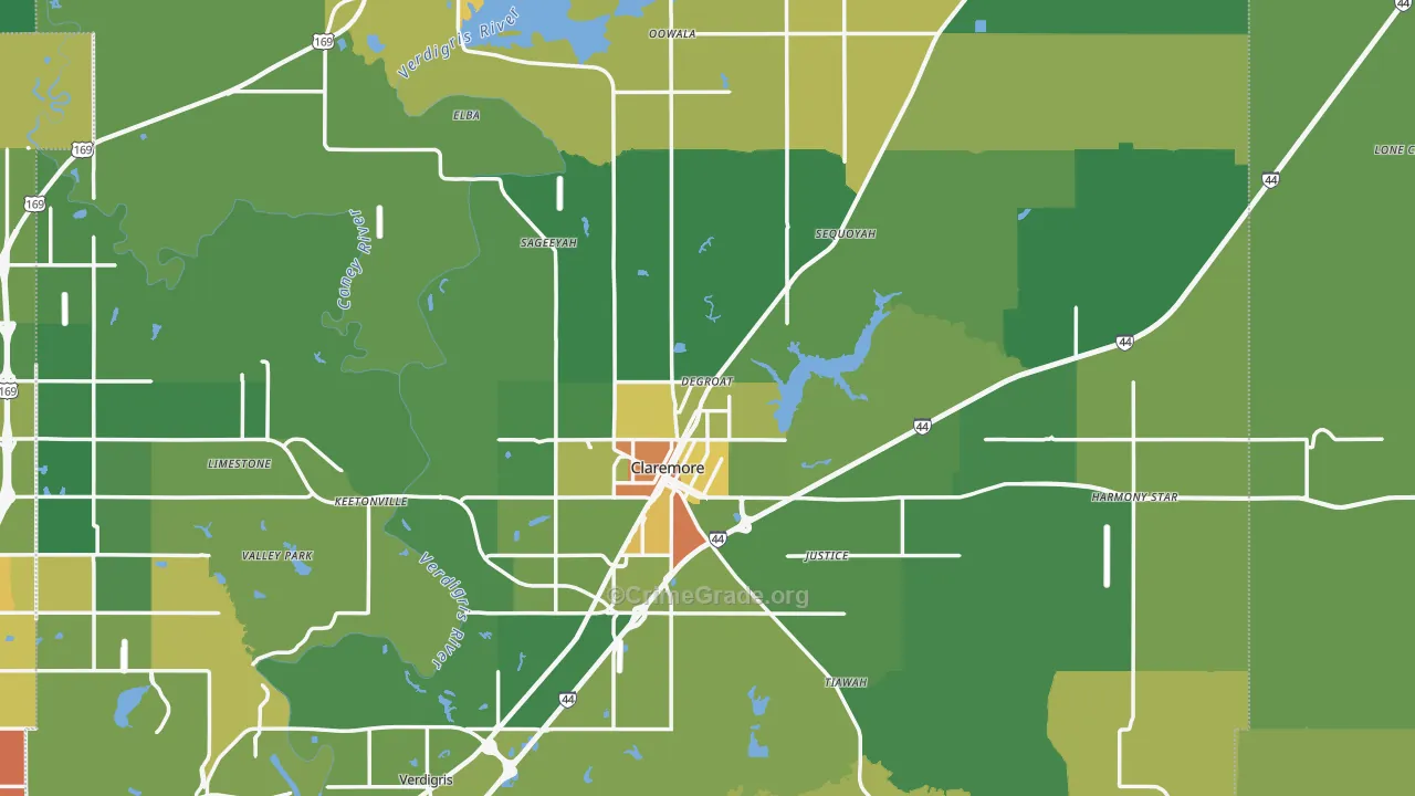 Claremore, OK Map of Vandalism Rates