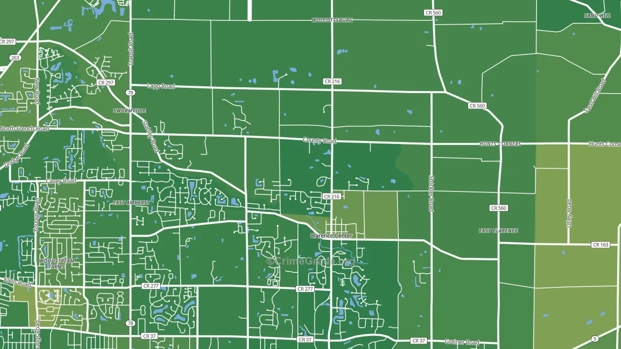 Clarence Center, NY Map of Vandalism Rates